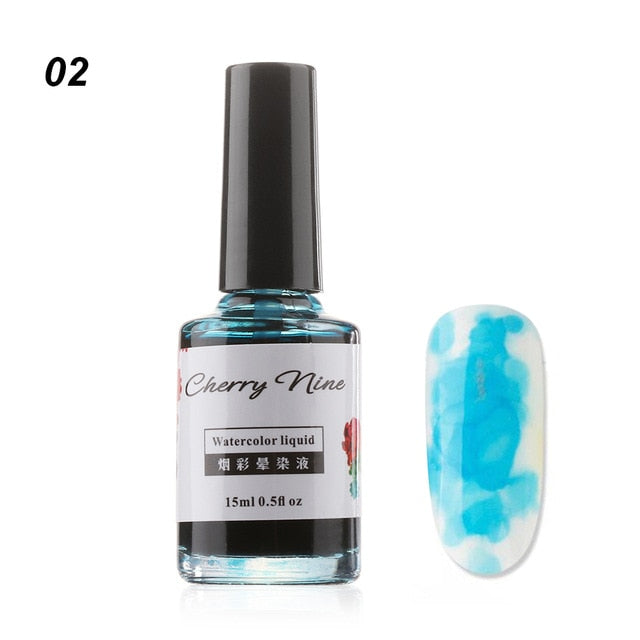 Colorful Watercolor Ink Nail