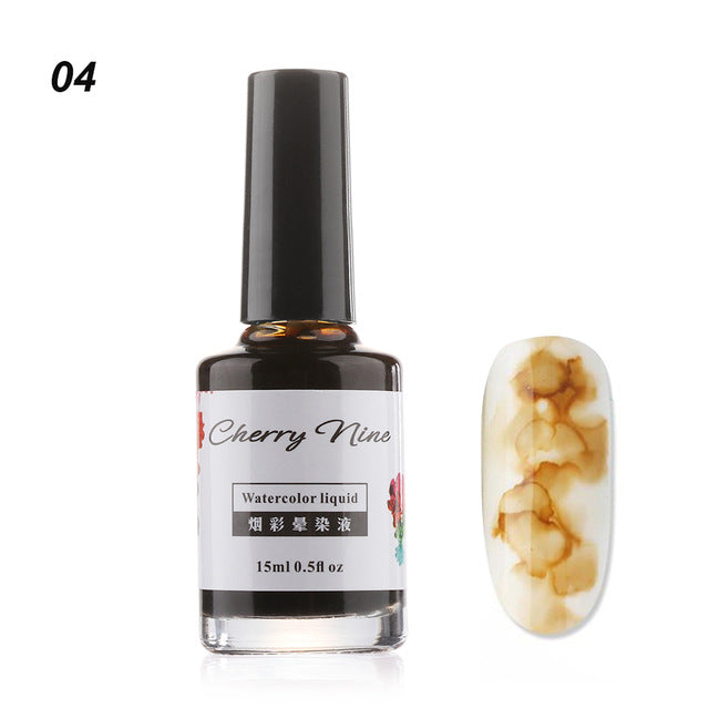 Colorful Watercolor Ink Nail