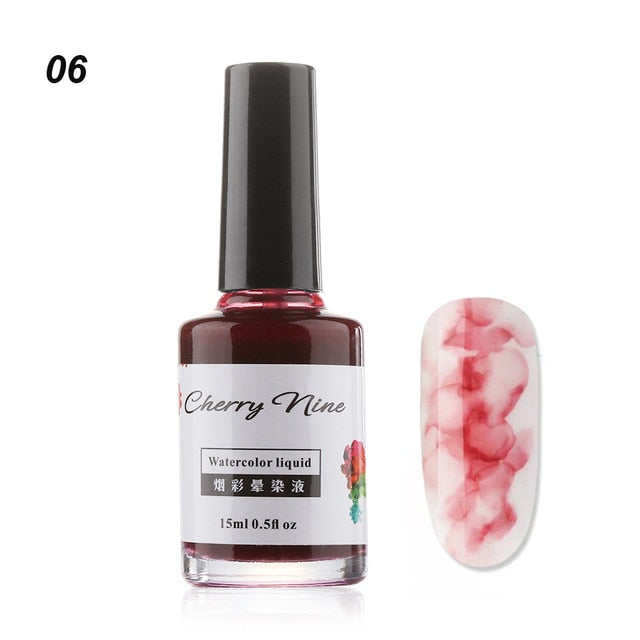 Colorful Watercolor Ink Nail