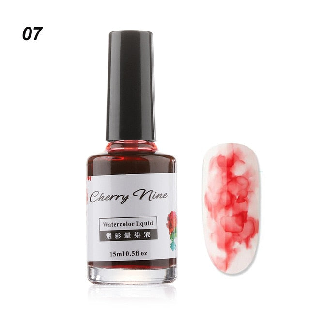 Colorful Watercolor Ink Nail