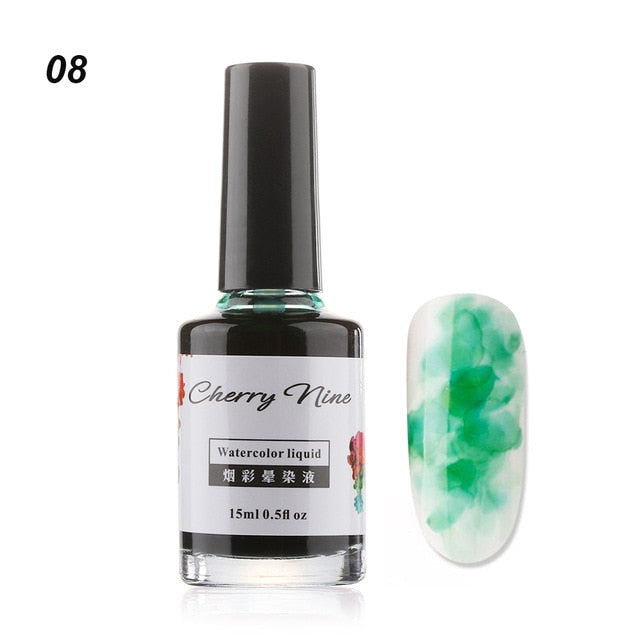 Colorful Watercolor Ink Nail