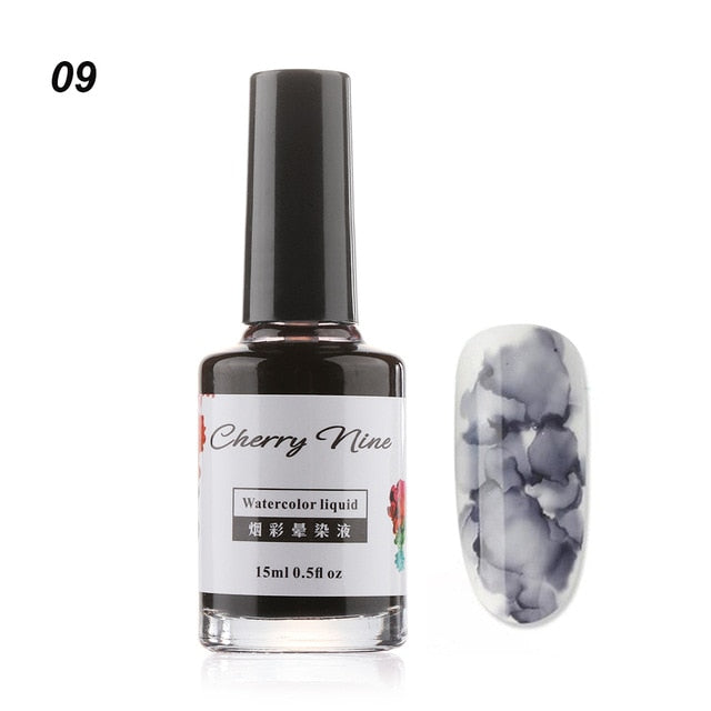 Colorful Watercolor Ink Nail