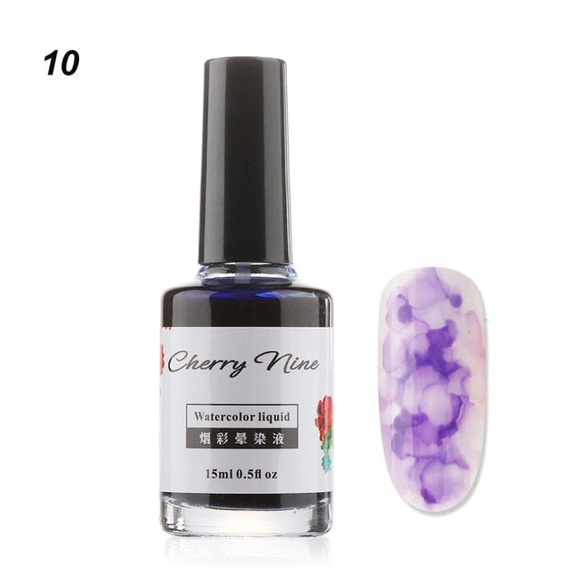 Colorful Watercolor Ink Nail