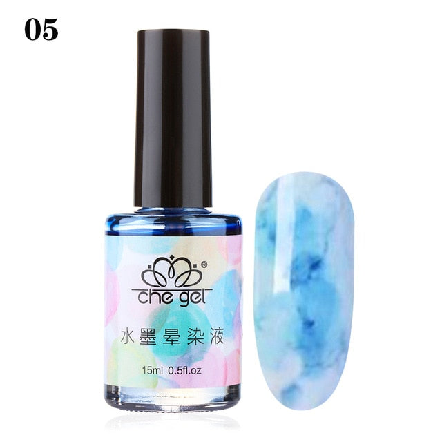 Colorful Watercolor Ink Nail