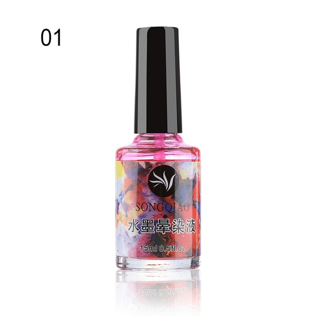 Colorful Watercolor Ink Nail