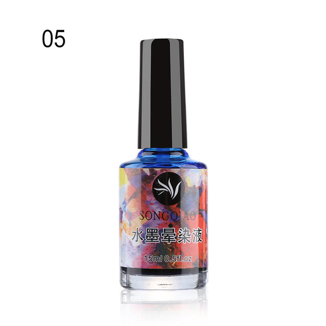 Colorful Watercolor Ink Nail