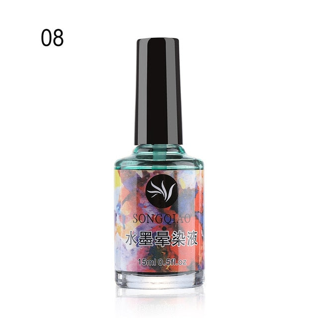 Colorful Watercolor Ink Nail