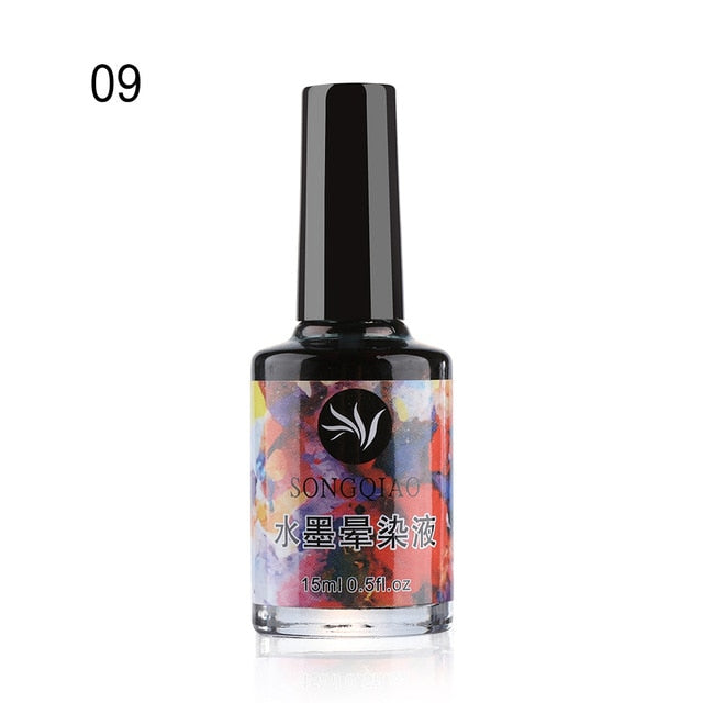 Colorful Watercolor Ink Nail