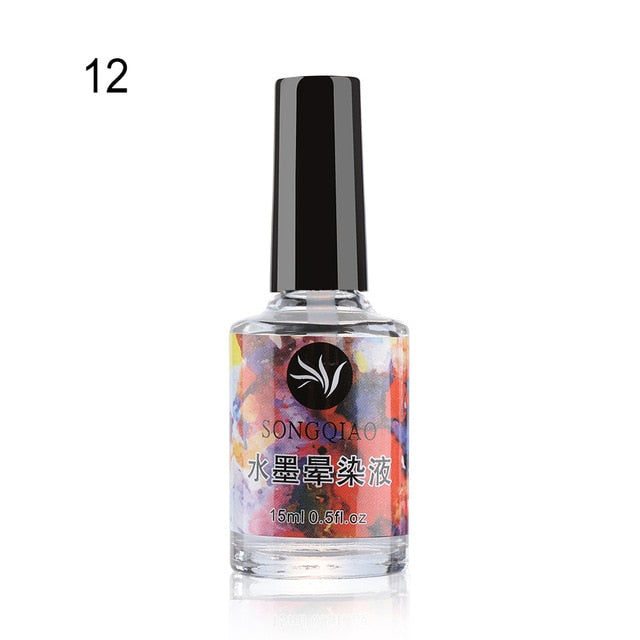 Colorful Watercolor Ink Nail