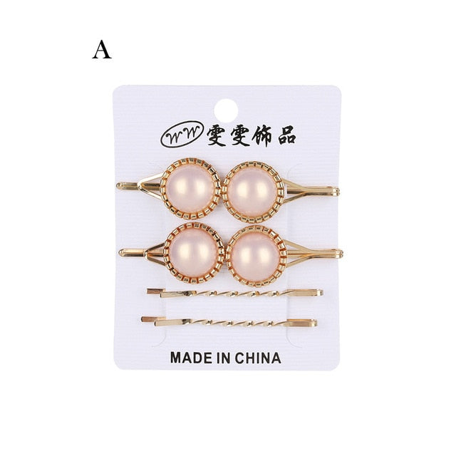 Korea Simple Metal Pearls Hair Clips