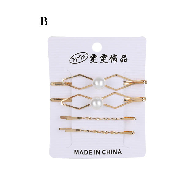 Korea Simple Metal Pearls Hair Clips
