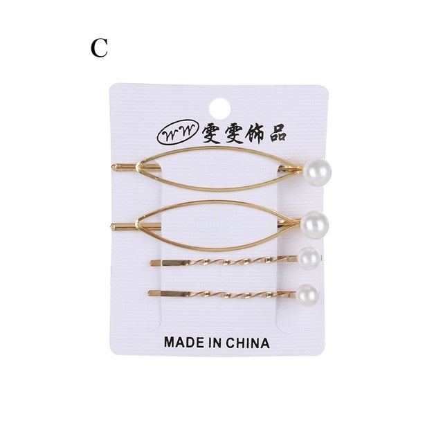 Korea Simple Metal Pearls Hair Clips