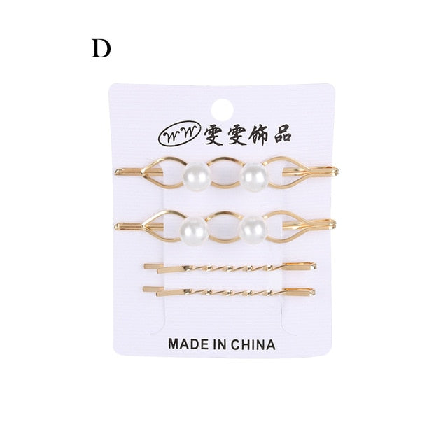Korea Simple Metal Pearls Hair Clips