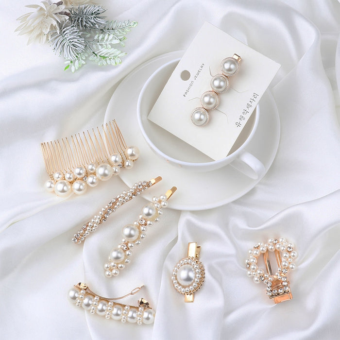 Women Elegant Pearl Crystal Hair Clips